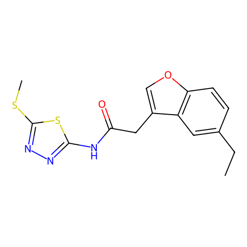 2-(5-ethyl-1-benzofuran-3-yl)-N-[5-(methylsulfanyl)-1,3,4-thiadiazol-2-yl]acetamide structure