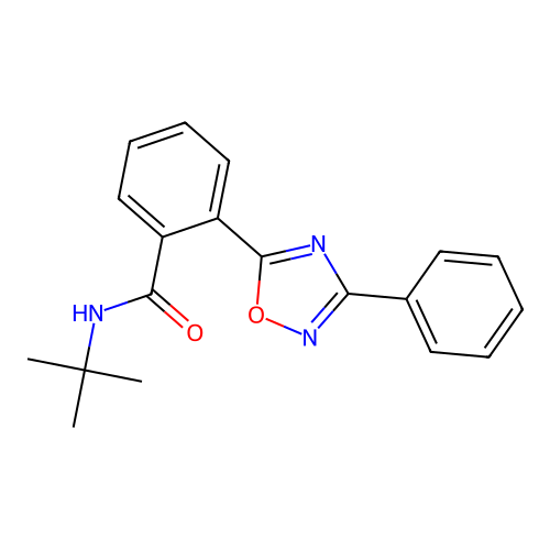 N-tert-butyl-2-(3-phenyl-1,2,4-oxadiazol-5-yl)benzamide structure