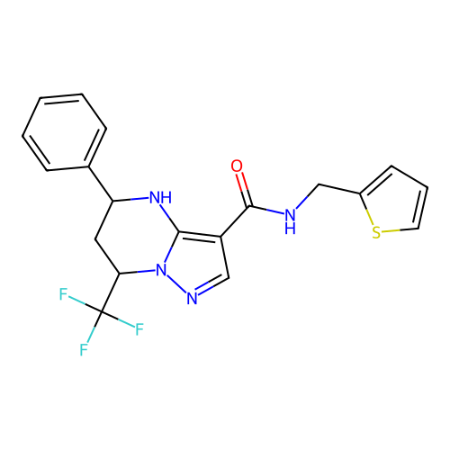 5-phenyl-N-(thiophen-2-ylmethyl)-7-(trifluoromethyl)-4,5,6,7-tetrahydropyrazolo[1,5-a]pyrimidine-3-carboxamide structure