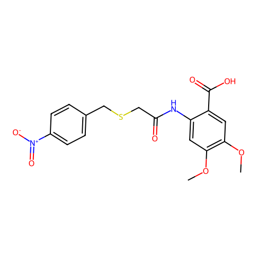 4,5-Dimethoxy-2-({[(4-nitrobenzyl)sulfanyl]acetyl}amino)benzoic acid structure