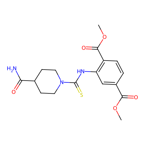 Dimethyl 2-(4-carbamoylpiperidine-1-carbothioamido)terephthalate structure