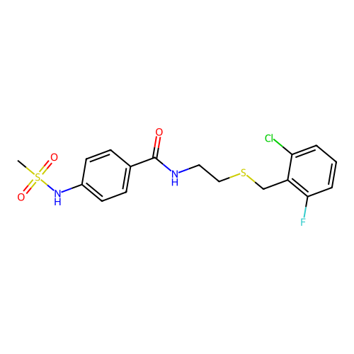 N-[2-[(2-chloro-6-fluorophenyl)methylsulfanyl]ethyl]-4-(methanesulfonamido)benzamide structure