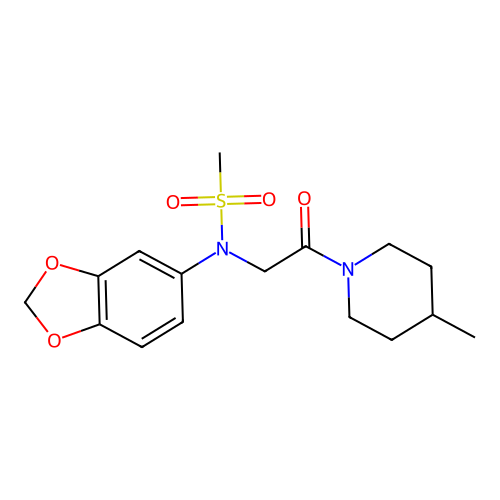 N-(1,3-benzodioxol-5-yl)-N-[2-(4-methylpiperidin-1-yl)-2-oxoethyl]methanesulfonamide structure