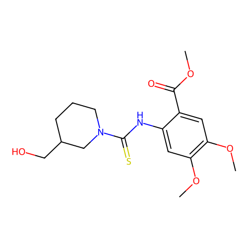 Methyl 2-(3-(hydroxymethyl)piperidine-1-carbothioamido)-4,5-dimethoxybenzoate structure