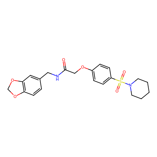 N-(1,3-benzodioxol-5-ylmethyl)-2-(4-piperidin-1-ylsulfonylphenoxy)acetamide structure