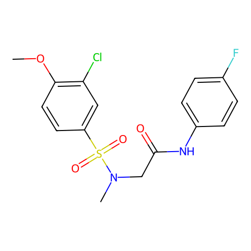 2-[(3-chloro-4-methoxyphenyl)sulfonyl-methylamino]-N-(4-fluorophenyl)acetamide structure