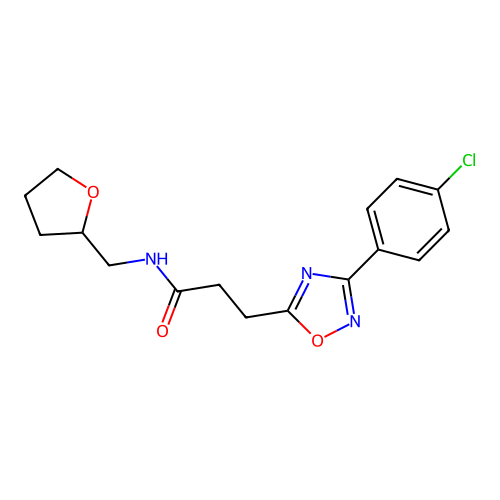 3-[3-(4-chlorophenyl)-1,2,4-oxadiazol-5-yl]-N-(oxolan-2-ylmethyl)propanamide structure