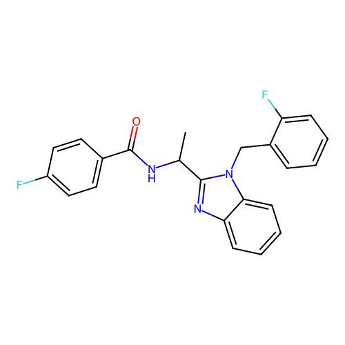 4-fluoro-N-[1-[1-[(2-fluorophenyl)methyl]benzimidazol-2-yl]ethyl]benzamide structure