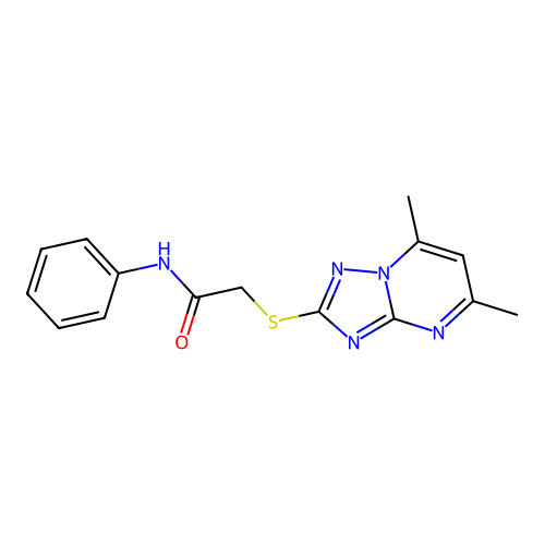 2-[(5,7-dimethyl[1,2,4]triazolo[1,5-a]pyrimidin-2-yl)thio]-N-phenylacetamide structure