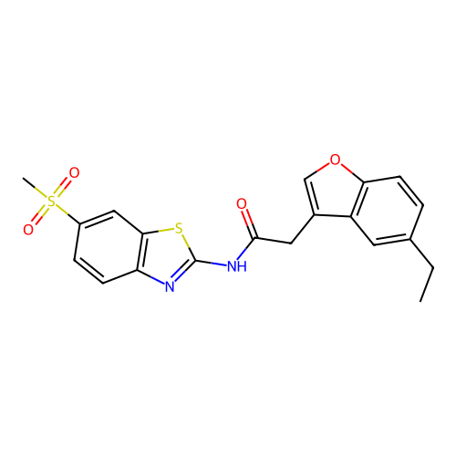 2-(5-ethyl-1-benzofuran-3-yl)-N-[6-(methylsulfonyl)-1,3-benzothiazol-2-yl]acetamide structure