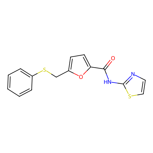 5-(phenylsulfanylmethyl)-N-(1,3-thiazol-2-yl)furan-2-carboxamide structure