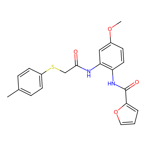 N-[4-methoxy-2-[[2-(4-methylphenyl)sulfanylacetyl]amino]phenyl]furan-2-carboxamide structure