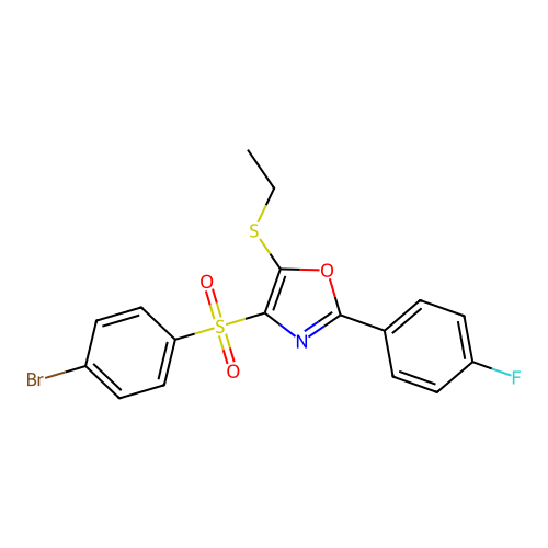 4-((4-Bromophenyl)sulfonyl)-5-(ethylthio)-2-(4-fluorophenyl)oxazole structure