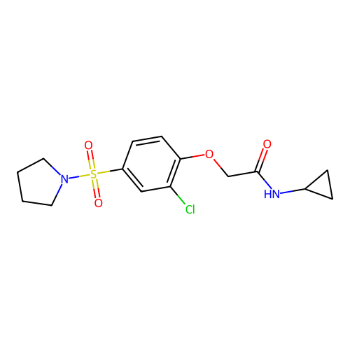 2-(2-chloro-4-pyrrolidin-1-ylsulfonylphenoxy)-N-cyclopropylacetamide structure
