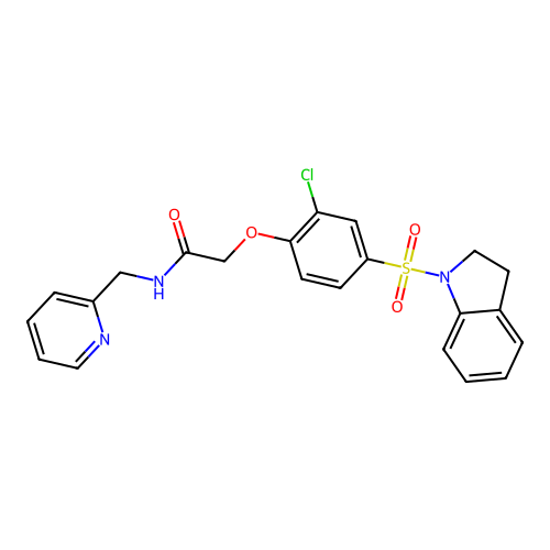 2-[2-chloro-4-(2,3-dihydroindol-1-ylsulfonyl)phenoxy]-N-(pyridin-2-ylmethyl)acetamide structure