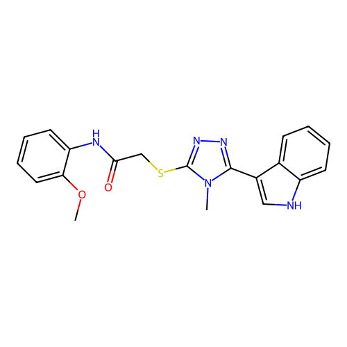 2-((5-(1H-indol-3-yl)-4-methyl-4H-1,2,4-triazol-3-yl)thio)-N-(2-methoxyphenyl)acetamide structure
