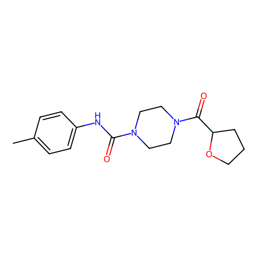 N-(4-methylphenyl)-4-(tetrahydrofuran-2-ylcarbonyl)piperazine-1-carboxamide structure