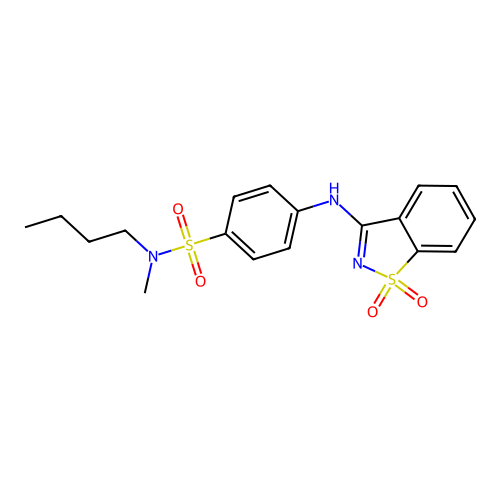 N-butyl-4-[(1,1-dioxo-1,2-benzothiazol-3-yl)amino]-N-methylbenzenesulfonamide structure