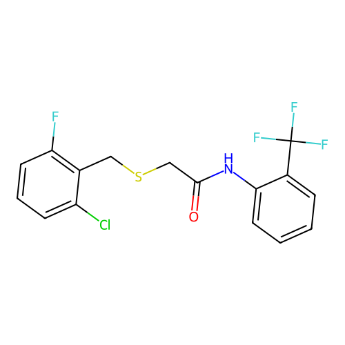 2-[(2-chloro-6-fluorophenyl)methylsulfanyl]-N-[2-(trifluoromethyl)phenyl]acetamide structure