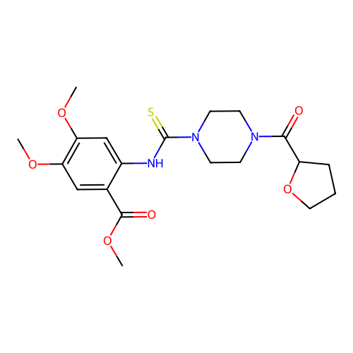 methyl 4,5-dimethoxy-2-({[4-(tetrahydro-2-furanylcarbonyl)-1-piperazinyl]carbothioyl}amino)benzoate structure