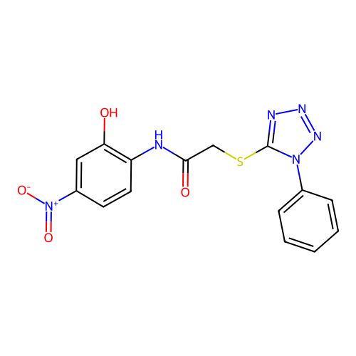N-(2-hydroxy-4-nitrophenyl)-2-(1-phenyltetrazol-5-yl)sulfanylacetamide structure