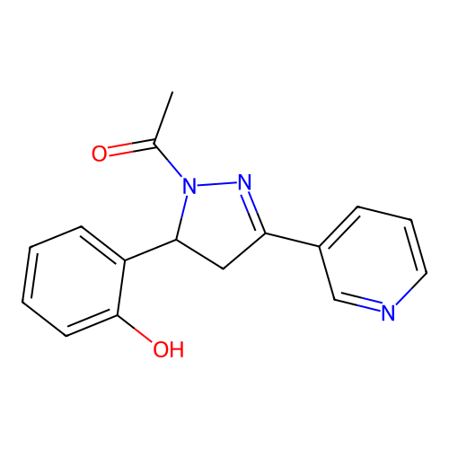 2-[1-acetyl-3-(3-pyridinyl)-4,5-dihydro-1H-pyrazol-5-yl]phenol structure
