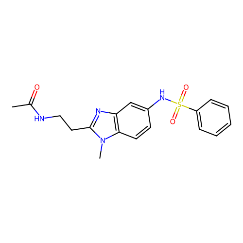 N-[2-[5-(benzenesulfonamido)-1-methylbenzimidazol-2-yl]ethyl]acetamide structure