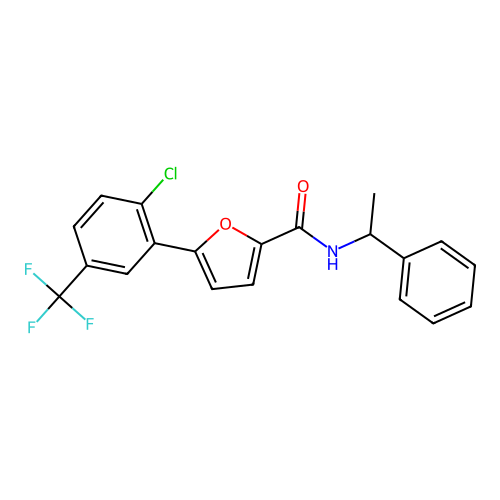 5-[2-chloro-5-(trifluoromethyl)phenyl]-N-(1-phenylethyl)furan-2-carboxamide structure