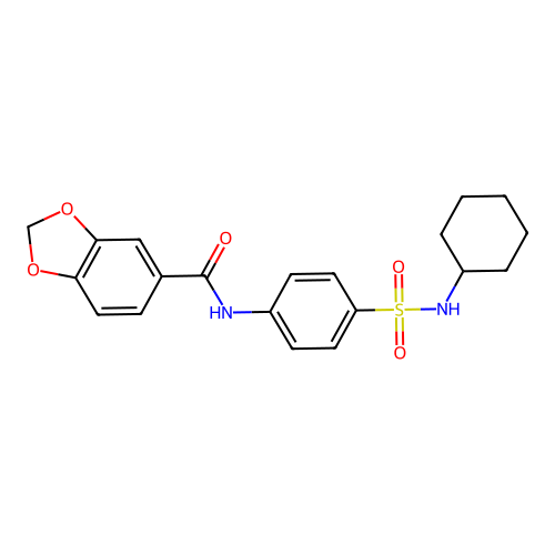 N-[4-(cyclohexylsulfamoyl)phenyl]-1,3-benzodioxole-5-carboxamide structure