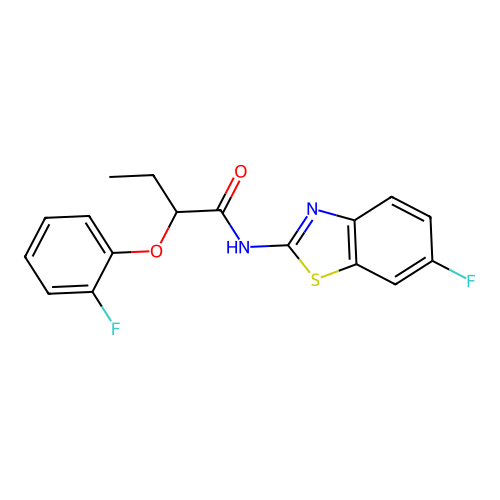 N-(6-fluoro-1,3-benzothiazol-2-yl)-2-(2-fluorophenoxy)butanamide structure