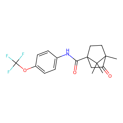 4,7,7-trimethyl-3-oxo-N-[4-(trifluoromethoxy)phenyl]bicyclo[2.2.1]heptane-1-carboxamide structure