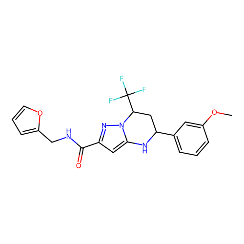 N-(furan-2-ylmethyl)-5-(3-methoxyphenyl)-7-(trifluoromethyl)-4,5,6,7-tetrahydropyrazolo[1,5-a]pyrimidine-2-carboxamide structure