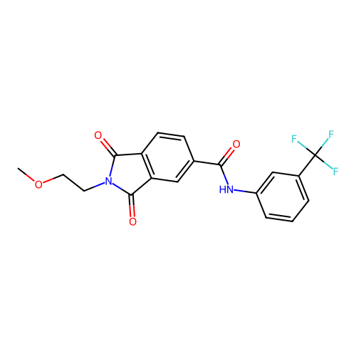2-(2-methoxyethyl)-1,3-dioxo-N-[3-(trifluoromethyl)phenyl]isoindole-5-carboxamide structure