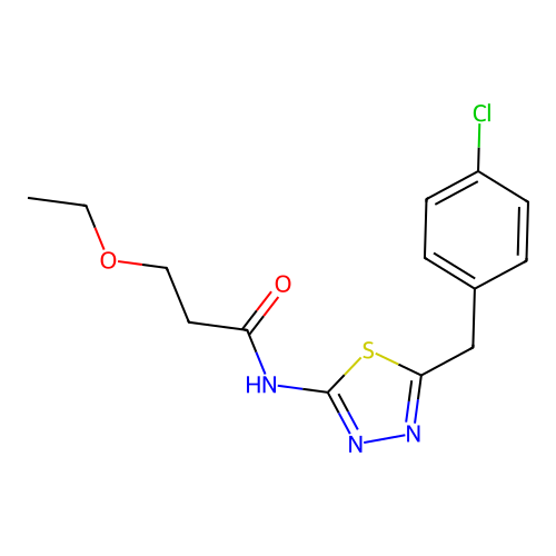 N-[5-[(4-chlorophenyl)methyl]-1,3,4-thiadiazol-2-yl]-3-ethoxypropanamide structure