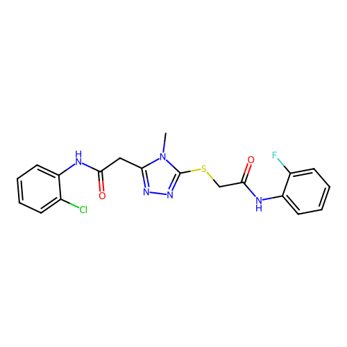 2-[(5-{2-[(2-chlorophenyl)amino]-2-oxoethyl}-4-methyl-4H-1,2,4-triazol-3-yl)sulfanyl]-N-(2-fluorophenyl)acetamide structure