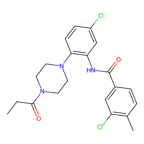 3-chloro-N-[5-chloro-2-(4-propanoylpiperazin-1-yl)phenyl]-4-methylbenzamide structure