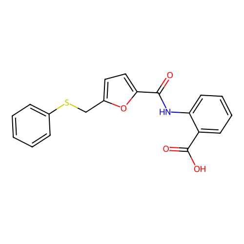 2-(5-((Phenylthio)methyl)furan-2-carboxamido)benzoic acid structure