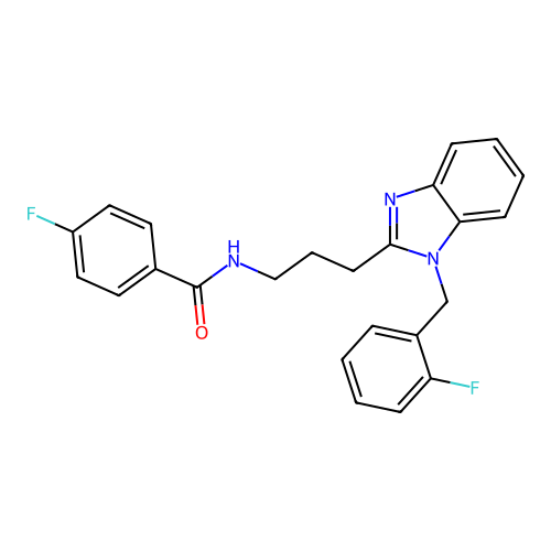 4-fluoro-N-[3-[1-[(2-fluorophenyl)methyl]benzimidazol-2-yl]propyl]benzamide structure