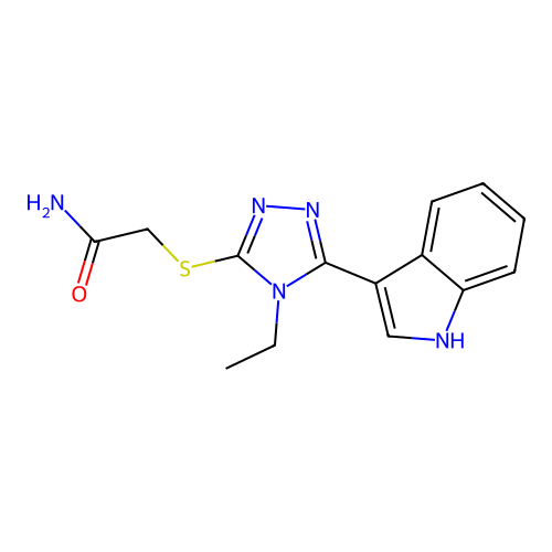 2-((4-ethyl-5-(1H-indol-3-yl)-4H-1,2,4-triazol-3-yl)thio)acetamide structure