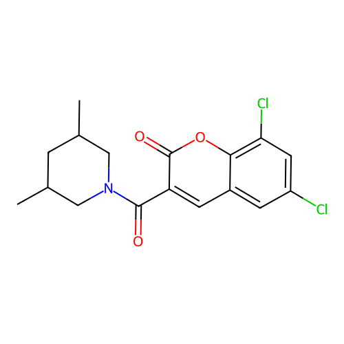 3-[(3,5-Dimethylpiperidyl)carbonyl]-6,8-dichlorochromen-2-one structure