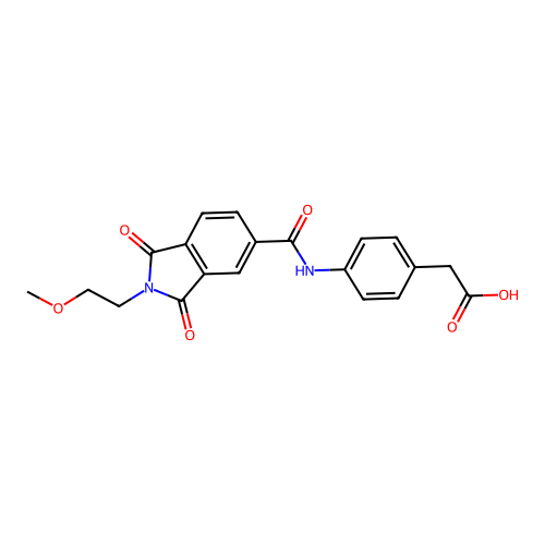 2-(4-(2-(2-methoxyethyl)-1,3-dioxoisoindoline-5-carboxamido)phenyl)acetic acid structure