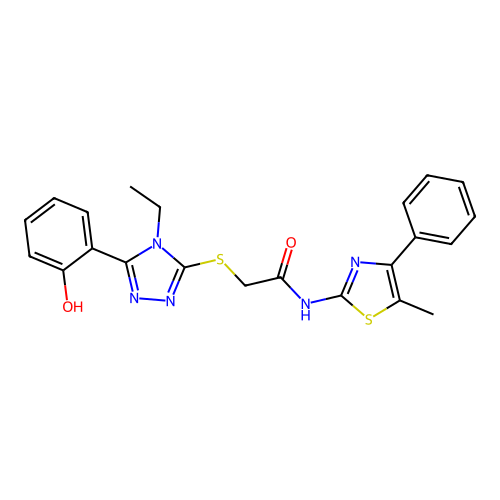 2-{[4-ethyl-5-(2-hydroxyphenyl)-4H-1,2,4-triazol-3-yl]sulfanyl}-N-(5-methyl-4-phenyl-1,3-thiazol-2-yl)acetamide structure