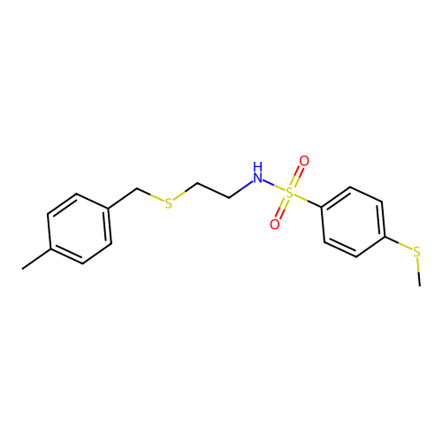 N-[2-[(4-methylphenyl)methylsulfanyl]ethyl]-4-methylsulfanylbenzenesulfonamide structure