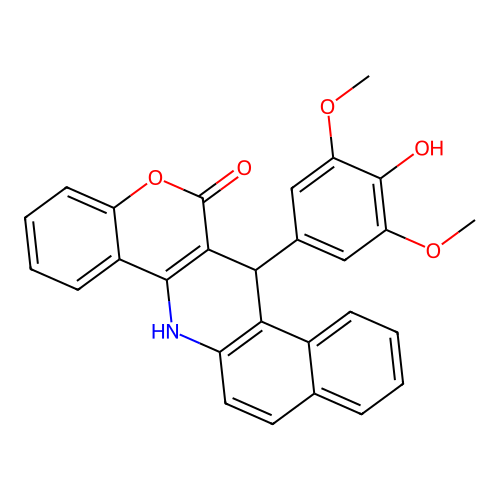 7-(4-hydroxy-3,5-dimethoxyphenyl)-7,14-dihydro-6H-benzo[f]chromeno[4,3-b]quinolin-6-one structure