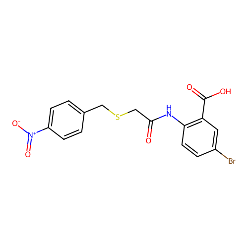 5-Bromo-2-({[(4-nitrobenzyl)sulfanyl]acetyl}amino)benzoic acid structure