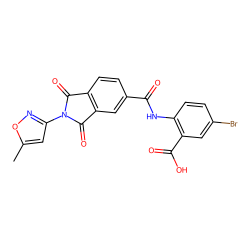5-bromo-2-(2-(5-methylisoxazol-3-yl)-1,3-dioxoisoindoline-5-carboxamido)benzoic acid structure