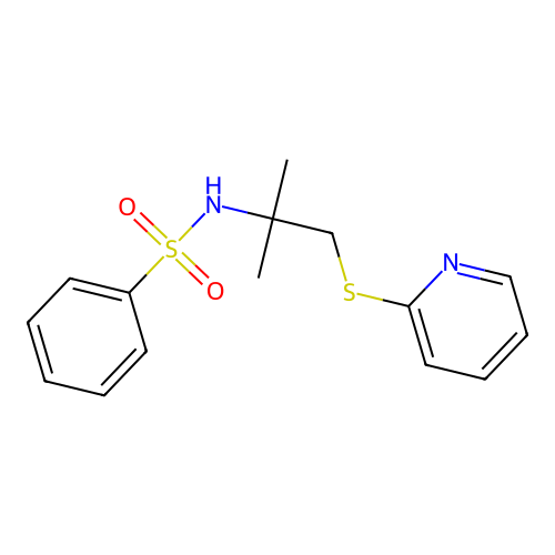 N-(2-methyl-1-(pyridin-2-ylthio)propan-2-yl)benzenesulfonamide structure
