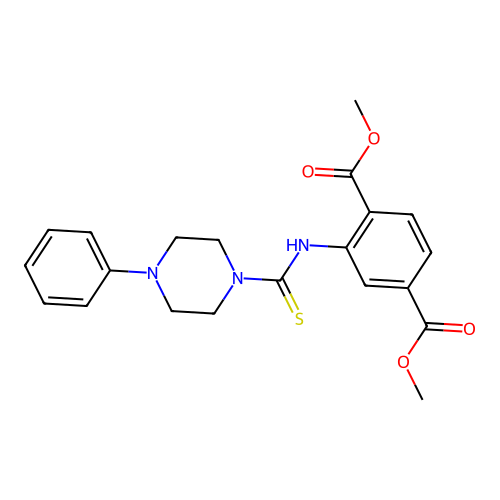 Dimethyl 2-{[(4-phenyl-1-piperazinyl)carbonothioyl]amino}terephthalate structure