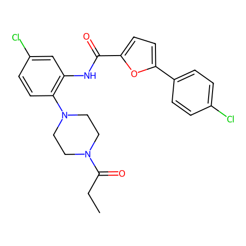 5-(4-chlorophenyl)-N-[5-chloro-2-(4-propanoylpiperazin-1-yl)phenyl]furan-2-carboxamide structure