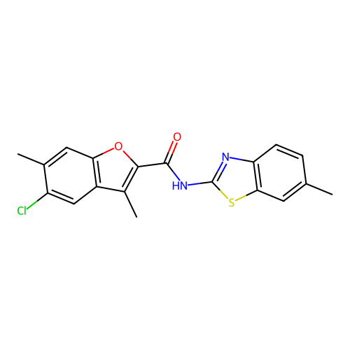 5-chloro-3,6-dimethyl-N-(6-methyl-1,3-benzothiazol-2-yl)-1-benzofuran-2-carboxamide structure
